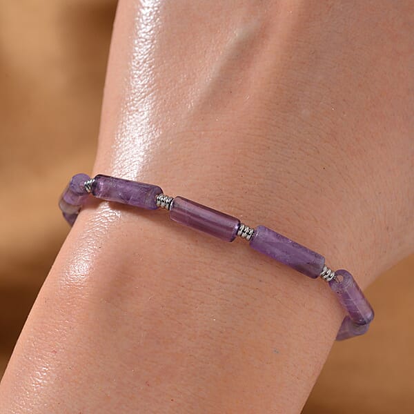 African Amethyst 22.50 Ctw Barrel Shape Paper Clip Chain Bracelet (8.00-9.50In) In Stainless Steel