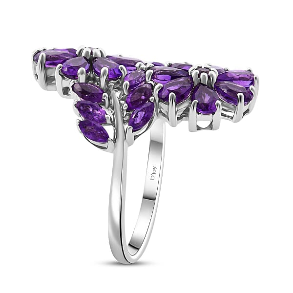 African Amethyst 3.80 Ctw Bypass Flower Ring In Rhodium Over Sterling Silver