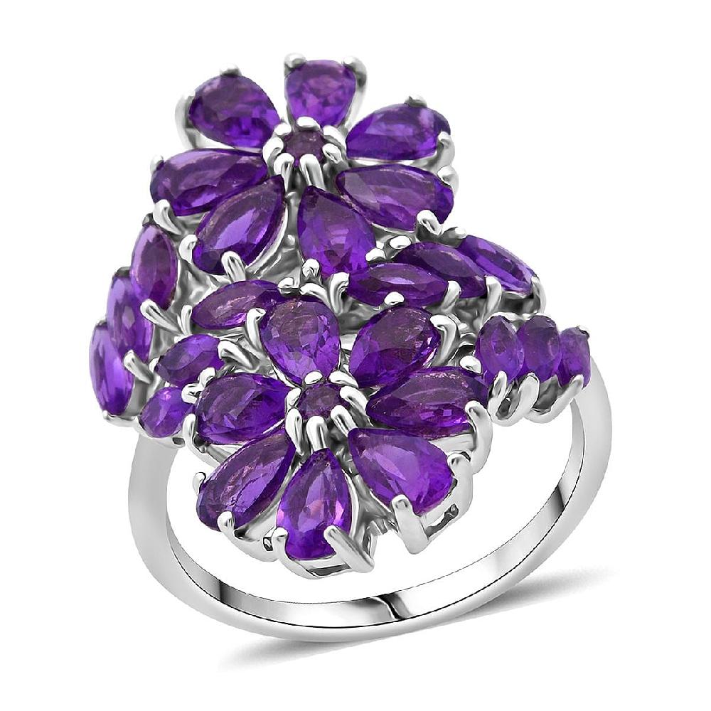 African Amethyst 3.80 ctw Bypass Flower Ring in Rhodium Over Sterling Silver