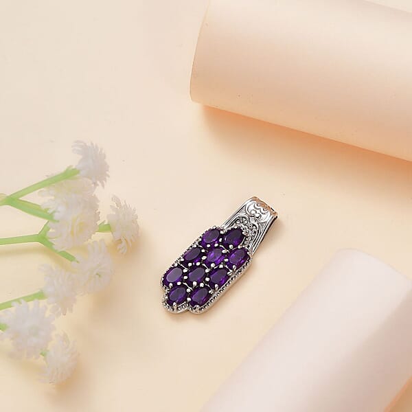African Amethyst 4.20 Ctw Pendant Without Chain In Stainless Steel