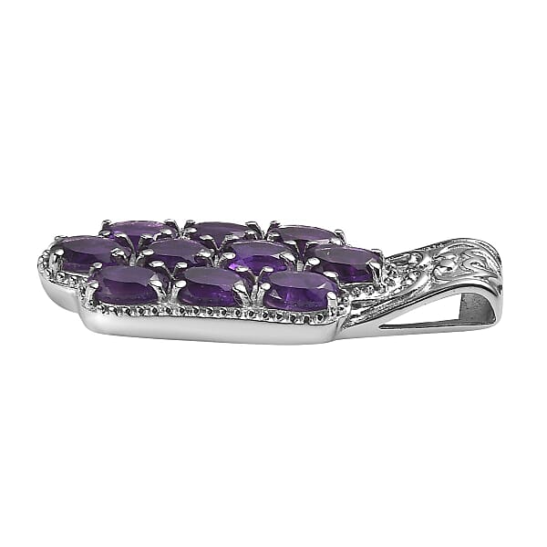 African Amethyst 4.20 Ctw Pendant Without Chain In Stainless Steel
