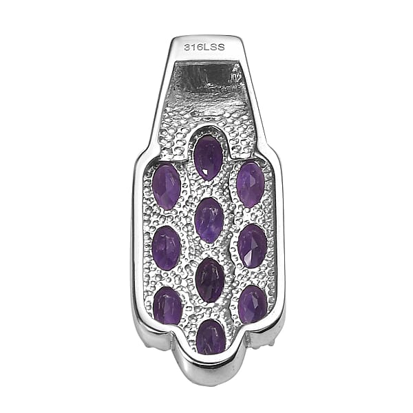 African Amethyst 4.20 Ctw Pendant Without Chain In Stainless Steel