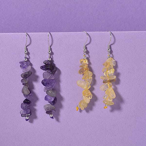 African Amethyst And Brazilian Citrine 18.00 Ctw Earrings In Rhodium Over Sterling Silver