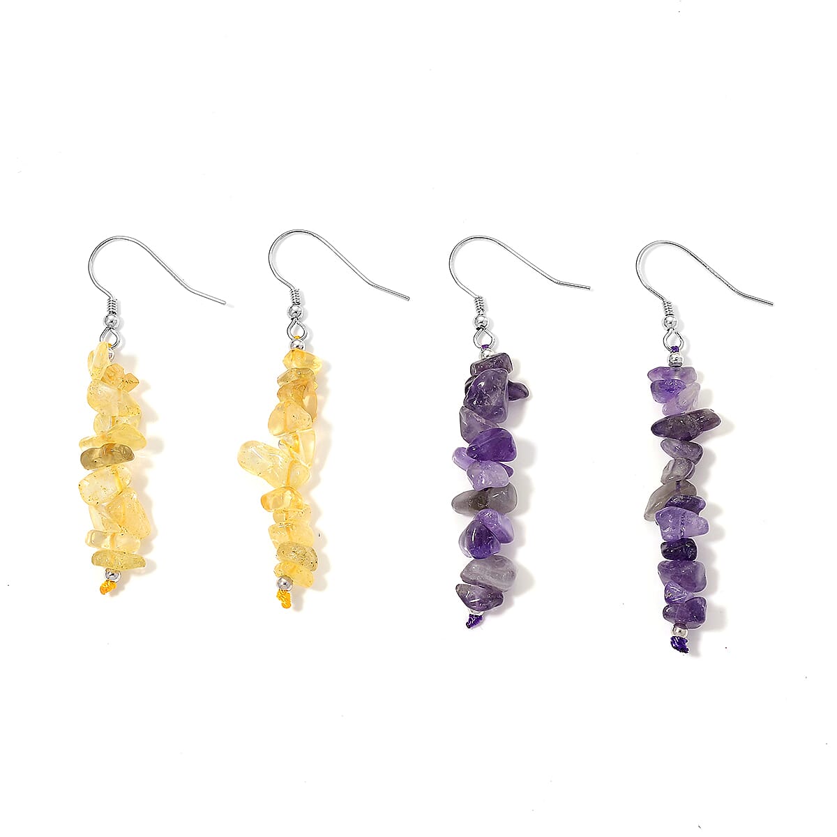 African Amethyst and Brazilian Citrine 18.00 ctw Earrings in Rhodium Over Sterling Silver