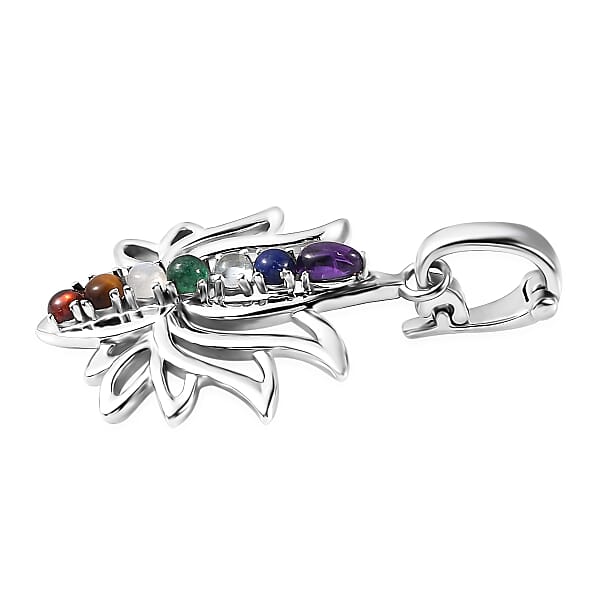 African Amethyst Multi Gemstones Fancy Pendant In Rhodium Over Sterling Silver 3.68 Ctw