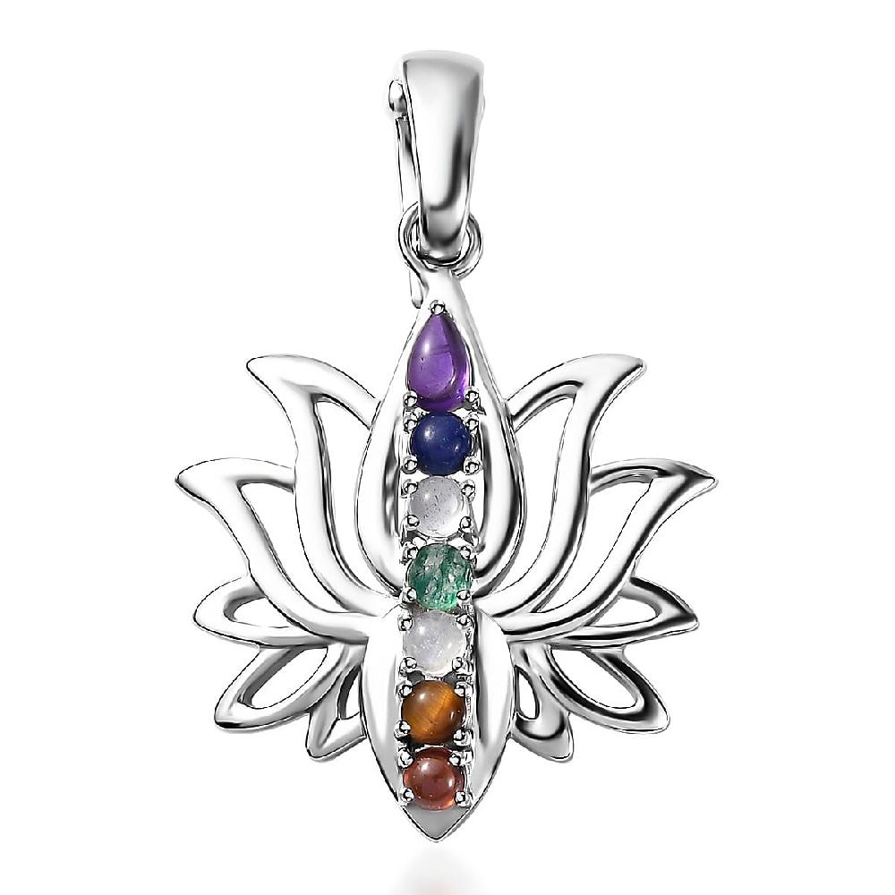 African Amethyst Multi gemstones Fancy Pendant in Rhodium Over Sterling Silver 3.68 ctw