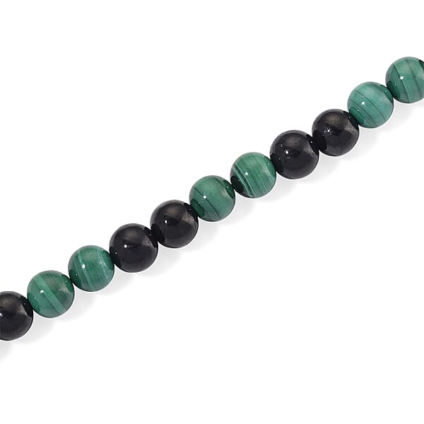 African Malachite And Shungite 230.00 Ctw Beaded Necklace In Stainless Steel 18-20 Inches