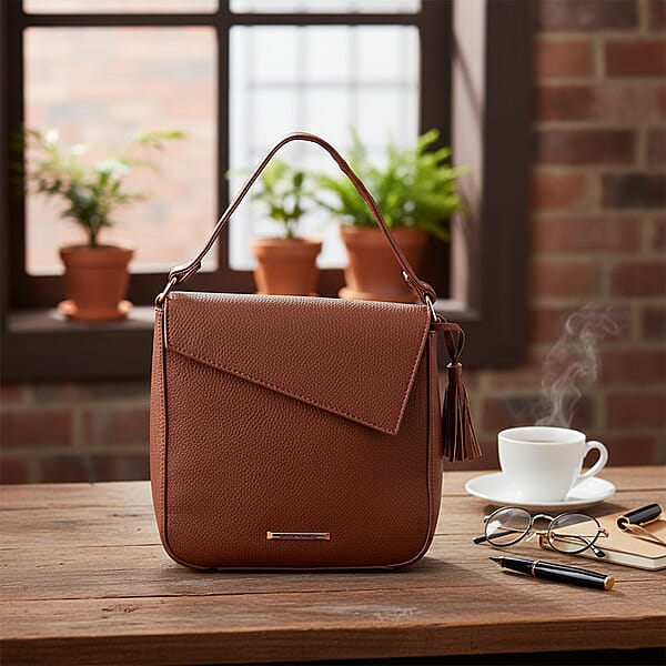 Alexis Bendel Brown Faux Leather Asymmetric Flap Shoulder Bag