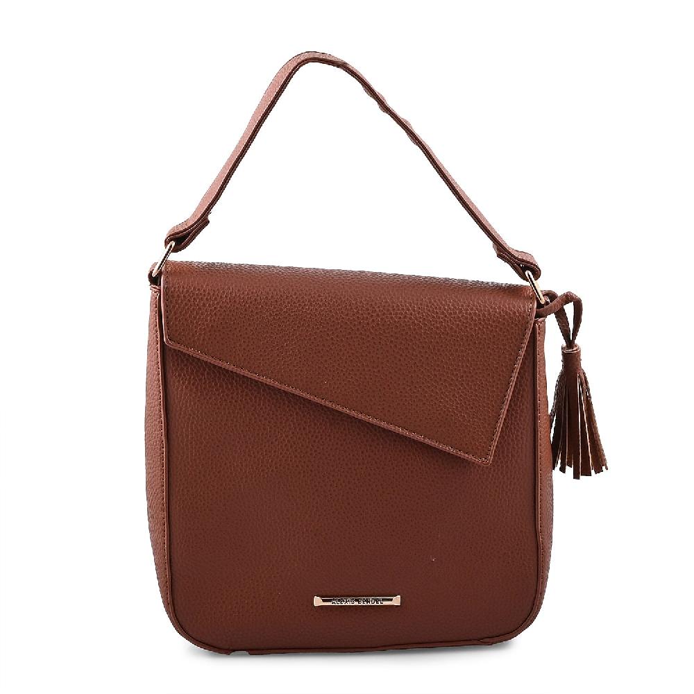 Alexis Bendel Brown Faux Leather Asymmetric Flap Shoulder Bag