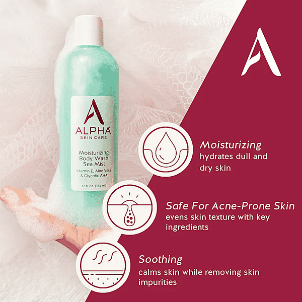 ALPHA Skincare Moisturizing Body Wash Sea Mist With Vitamin E Aloe Vera & Glycolic AHA (12oz)