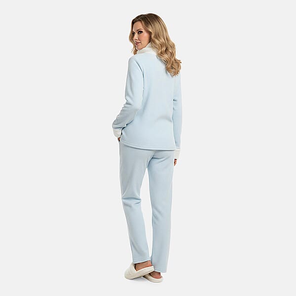 Amanda Paige Blue Cowl Neck Fleece 2 Pc Pajama Pant Set-M