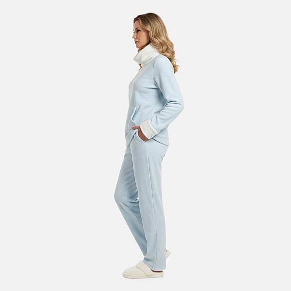Amanda Paige Blue Cowl Neck Fleece 2 Pc Pajama Pant Set-M