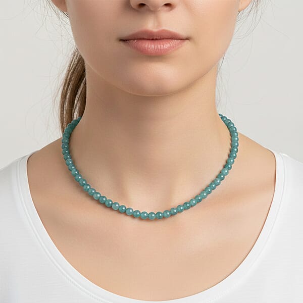 Amazonite Quartz Beaded Necklace With Magnetic Lock In Sterling Silver 125.00 Ctw (18 Inches)