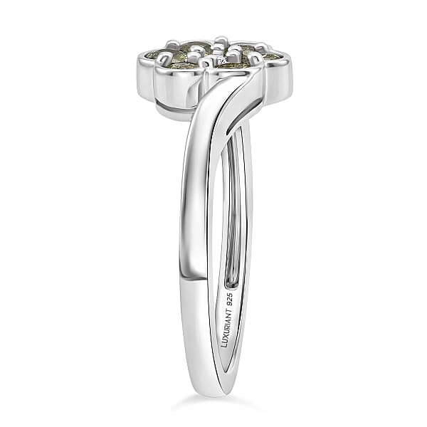 Ambanja Demantoid Garnet And Luxuriant Lab Grown Diamond G-H SI 0.85 Ctw Natures Bloom Ring In Rhodium Over Sterling Silver