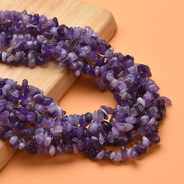 Amethyst Chips Multi Strand Necklace 18-20 Inches In Oxidized Silvertone And Stainless Steel 994.00 Ctw
