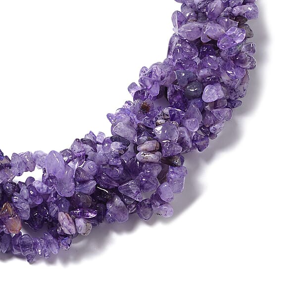 Amethyst Chips Multi Strand Necklace 18-20 Inches In Oxidized Silvertone And Stainless Steel 994.00 Ctw