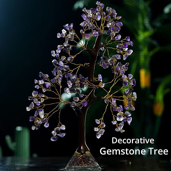 Amethyst Gemstone Tree With Pyramid Orgone Base (Approx. 0.881 Lbs)