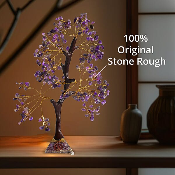 Amethyst Gemstone Tree With Pyramid Orgone Base (Approx. 0.881 Lbs)