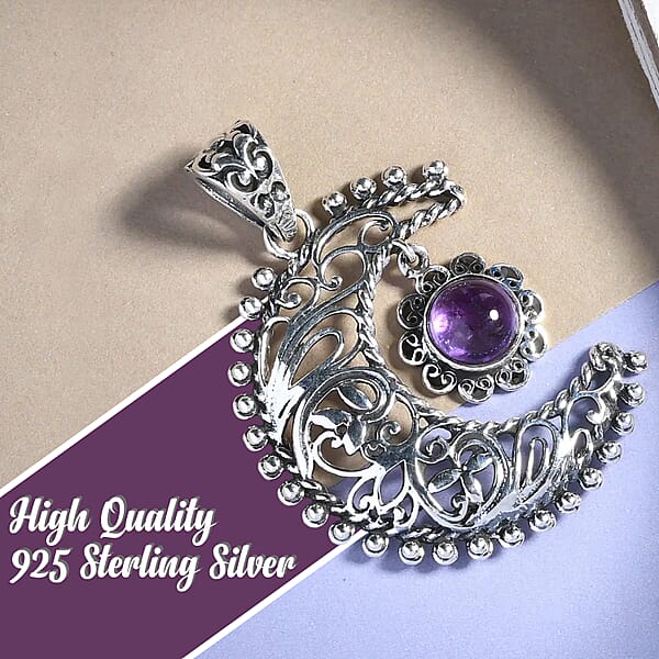 Amethyst Pendant Sun And Moon Pendant Celestial Pendant Artisan Crafted Pendant Sterling Silver Pendant 1.50 Ctw