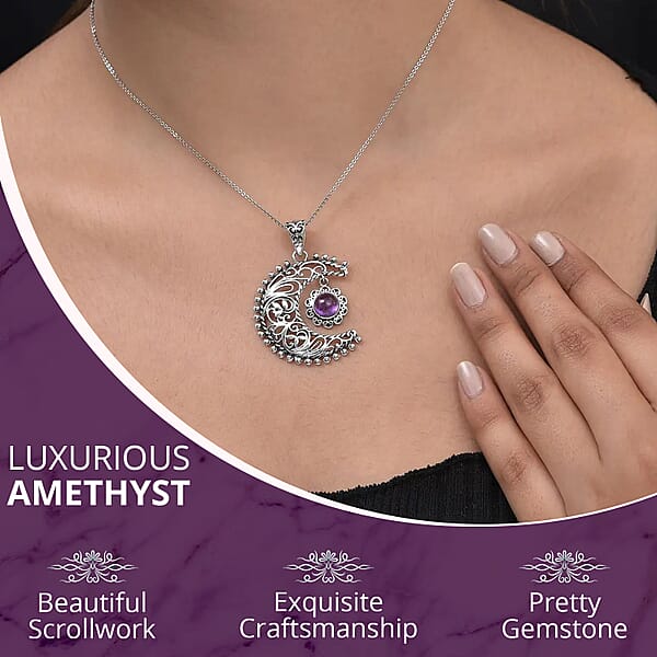Amethyst Pendant Sun And Moon Pendant Celestial Pendant Artisan Crafted Pendant Sterling Silver Pendant 1.50 Ctw