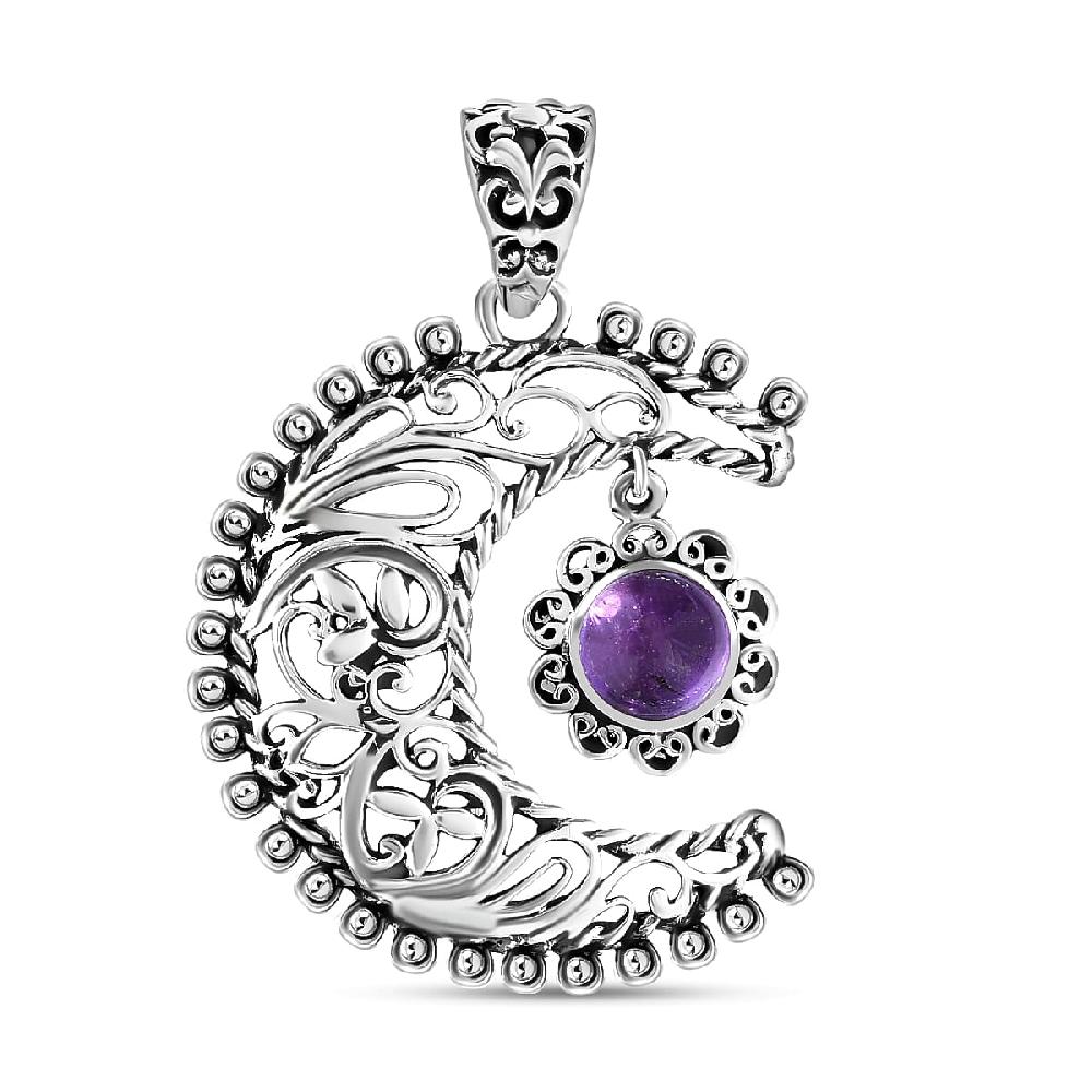 Amethyst Pendant Sun And Moon Pendant Celestial Pendant Artisan Crafted Pendant Sterling Silver Pendant 1.50 Ctw