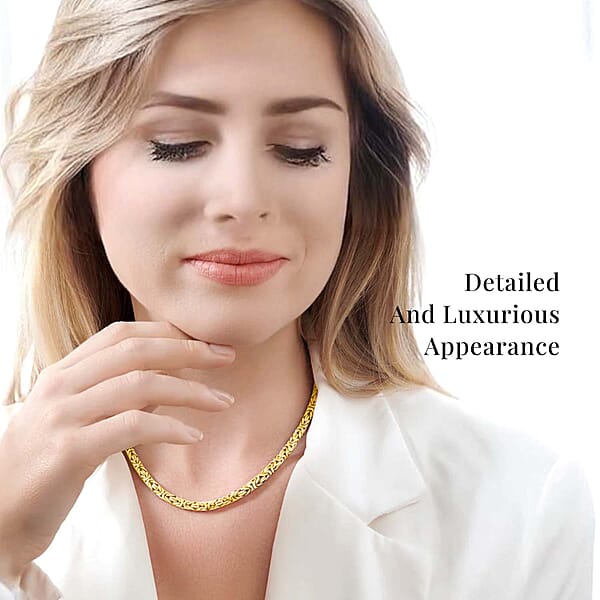Ankur's Treasure Chest Fashionable Byzantine Link Chain Necklace In ION Plated YG Stainless Steel 20 Inches 97.30 Grams