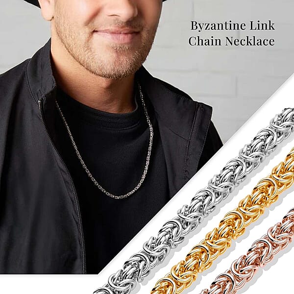 Ankur's Treasure Chest Fashionable Byzantine Link Chain Necklace In ION Plated YG Stainless Steel 20 Inches 97.30 Grams