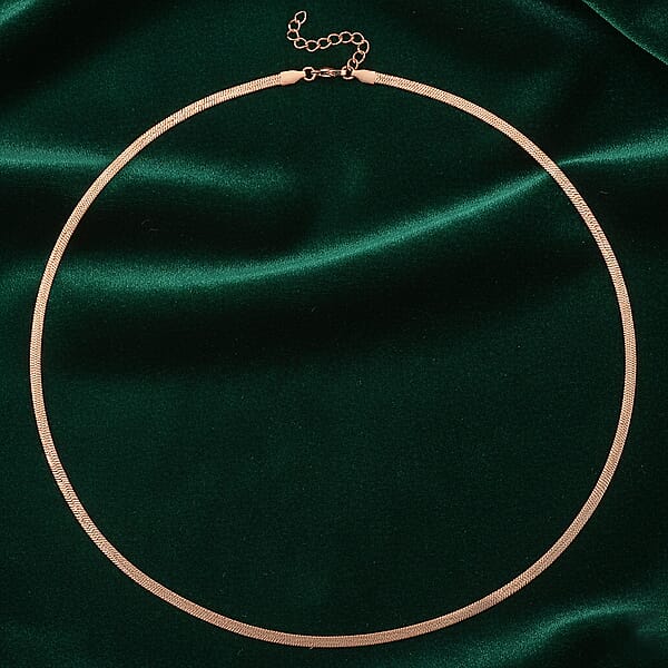 Ankur's Treasure Chest Herringbone Chain Necklace In ION Plated RG Stainless Steel (24 Inches)