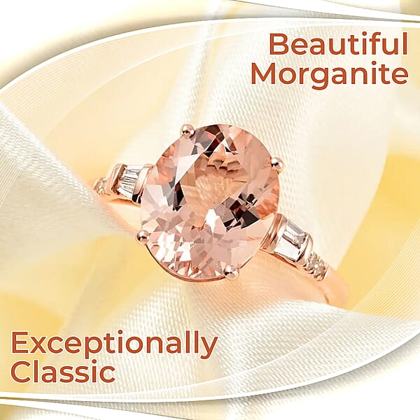 Ankur Treasure Chest Certified And Appraised Luxoro 14K Rose Gold AAA Marropino Morganite And G-H I1 Diamond Ring 4.05 Ctw