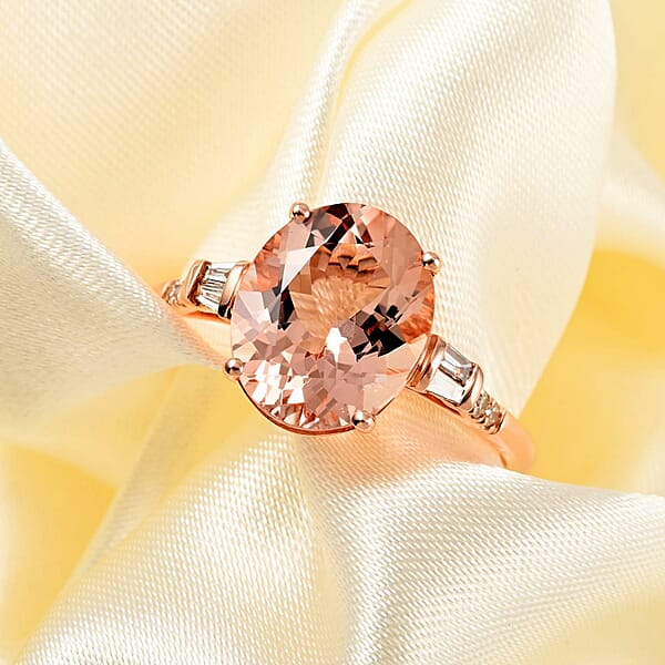 Ankur Treasure Chest Certified And Appraised Luxoro 14K Rose Gold AAA Marropino Morganite And G-H I1 Diamond Ring 4.05 Ctw