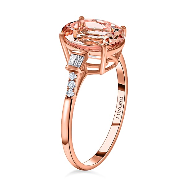 Ankur Treasure Chest Certified And Appraised Luxoro 14K Rose Gold AAA Marropino Morganite And G-H I1 Diamond Ring 4.05 Ctw