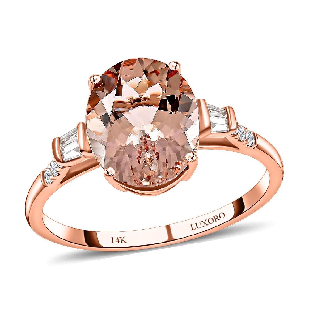 Ankur Treasure Chest Certified and Appraised Luxoro 14K Rose Gold AAA Marropino Morganite and G-H I1 Diamond Ring 4.05 ctw