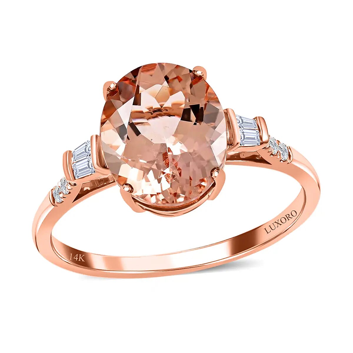 Ankur Treasure Chest Certified and Appraised Luxoro 14K Rose Gold AAA Marropino Morganite and G-H I1 Diamond Ring 4.05 ctw