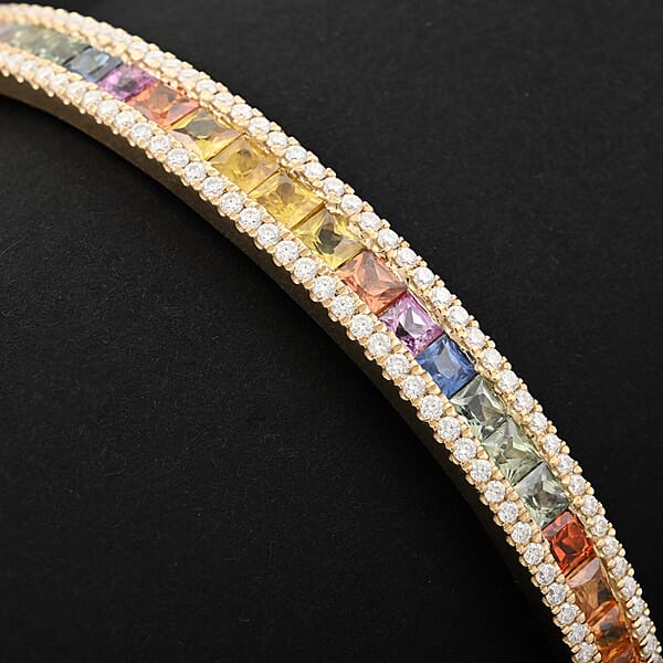 Ankur Treasure Chest Clarte Prima Collection Multi Sapphire And Moissanite 5.40 Ctw Bangle Bracelet In Vermeil YG Over Sterling Silver (7.25 In)