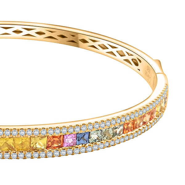 Ankur Treasure Chest Clarte Prima Collection Multi Sapphire And Moissanite 5.40 Ctw Bangle Bracelet In Vermeil YG Over Sterling Silver (7.25 In)