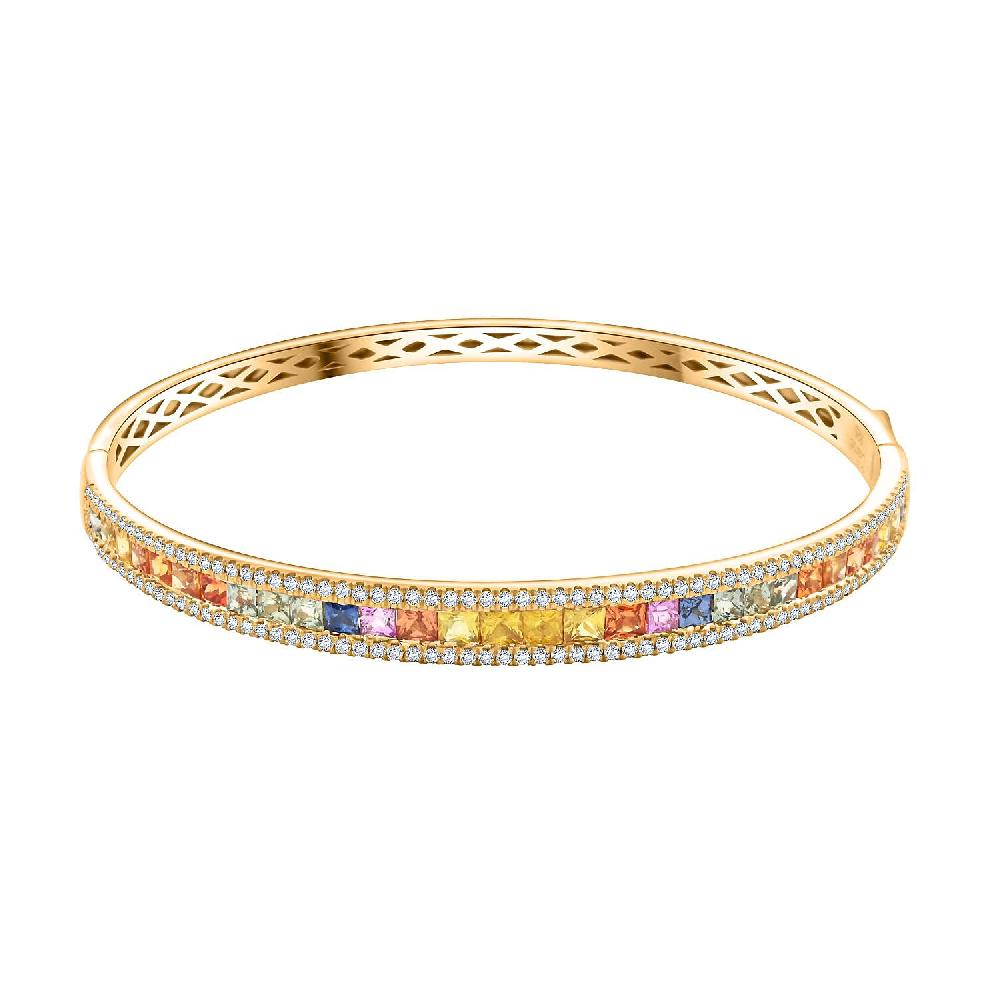 Ankur Treasure Chest Clarte Prima Collection Multi Sapphire and Moissanite 5.40 ctw Bangle Bracelet in Vermeil YG Over Sterling Silver (7.25 In)