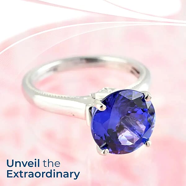Ankur Treasure Chest Rhapsody Certified AAAA Tanzanite Ring Diamond Accent Ring 950 Platinum Ring Solitaire Ring Tanzanite Solitaire Ring 5.90 Grams 4.25 Ctw