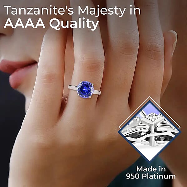 Ankur Treasure Chest Rhapsody Certified AAAA Tanzanite Ring Diamond Accent Ring 950 Platinum Ring Solitaire Ring Tanzanite Solitaire Ring 5.90 Grams 4.25 Ctw