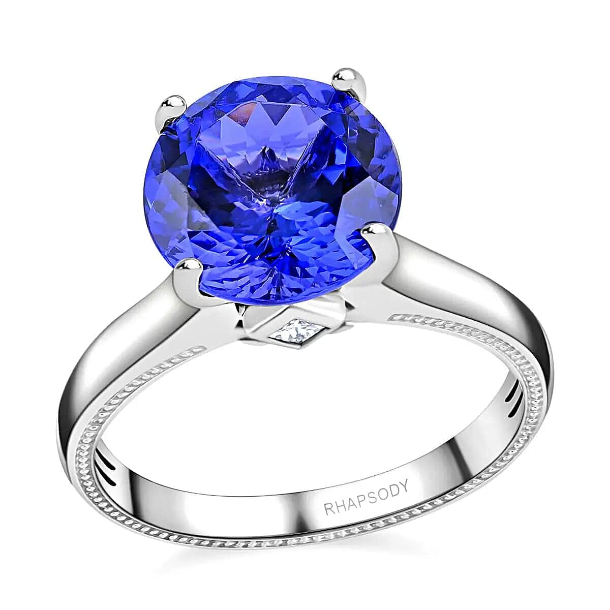 Ankur Treasure Chest Rhapsody Certified AAAA Tanzanite Ring Diamond Accent Ring 950 Platinum Ring Solitaire Ring Tanzanite Solitaire Ring 5.90 Grams 4.25 ctw