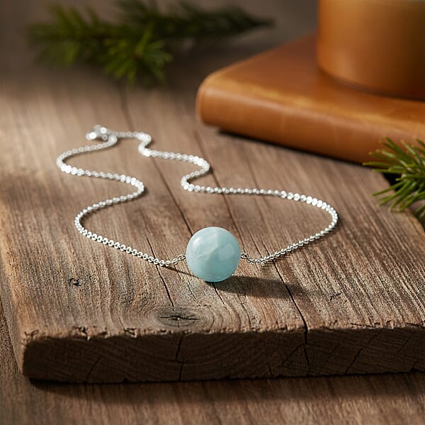 Aquamarine 12.00 Ctw Beaded Necklace In Stainless Steel 20 Inches