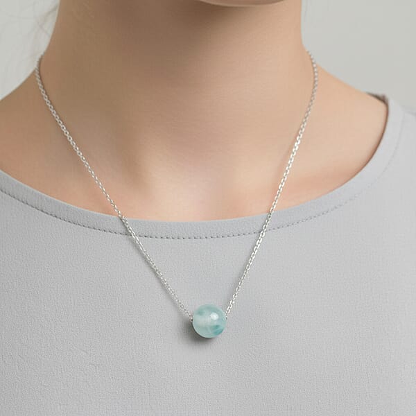 Aquamarine 12.00 Ctw Beaded Necklace In Stainless Steel 20 Inches