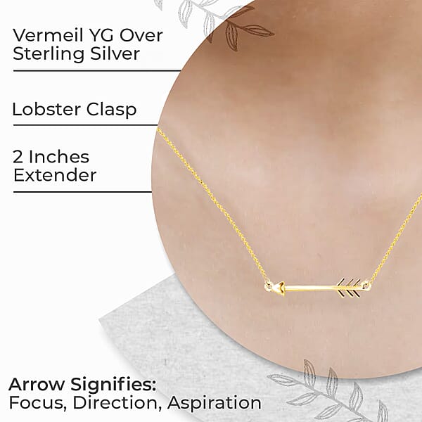 Arrow Necklace Vermeil Yellow Gold Over Sterling Silver Necklace 18 Inch Necklace Arrow Silver Necklace 2.85 Grams