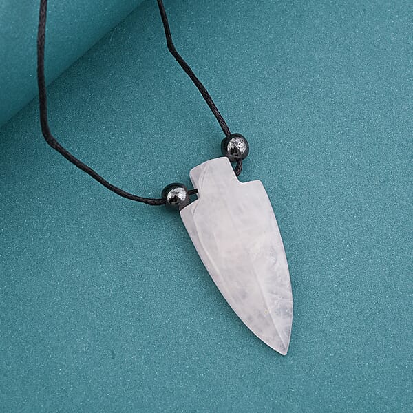 Arrowhead Rose Quartz And Lava Stone 52.00 Ctw Adjustable Black Cord Necklace (14 Inches)