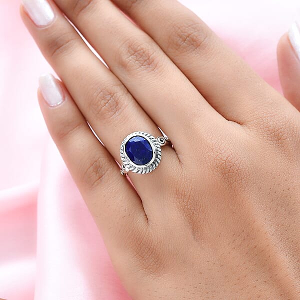 Artisan Crafted Lapis Lazuli 2.75 Ctw Solitaire Ring Lapis Lazuli Ring Sterling Silver Ring Promise Ring