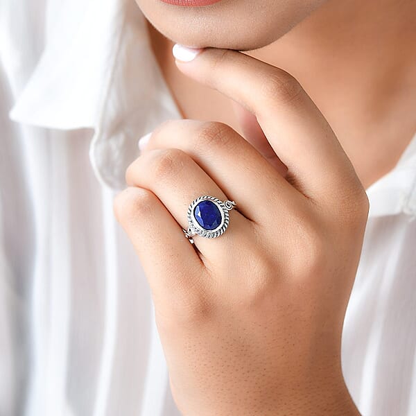 Artisan Crafted Lapis Lazuli 2.75 Ctw Solitaire Ring Lapis Lazuli Ring Sterling Silver Ring Promise Ring