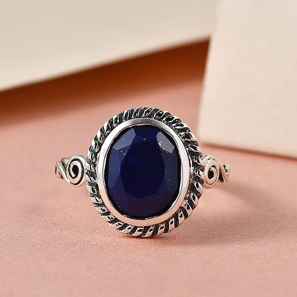 Artisan Crafted Lapis Lazuli 2.75 Ctw Solitaire Ring Lapis Lazuli Ring Sterling Silver Ring Promise Ring