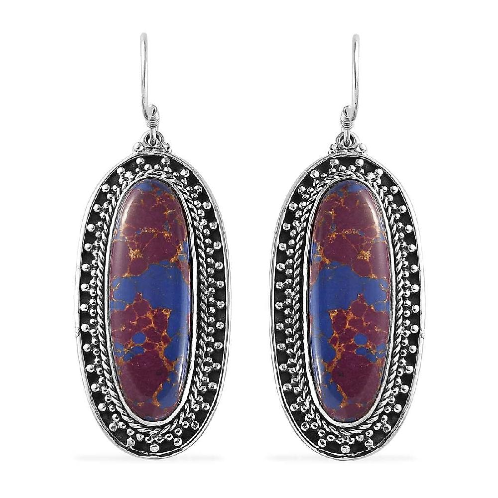 Artisan Crafted Mojave Purple Turquoise 23.25 ctw Fancy Earrings in Black Oxidized Sterling Silver