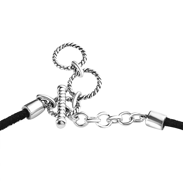 Artisan Crafted White Buffalo 28.00 Ctw Necklace In Sterling Silver And Black Leather Cord 18-20 Inches