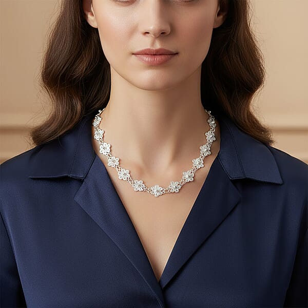 Artistry Tarakashi Collection Sterling Silver Floral Necklace (18 Inches (16.40 Grams)