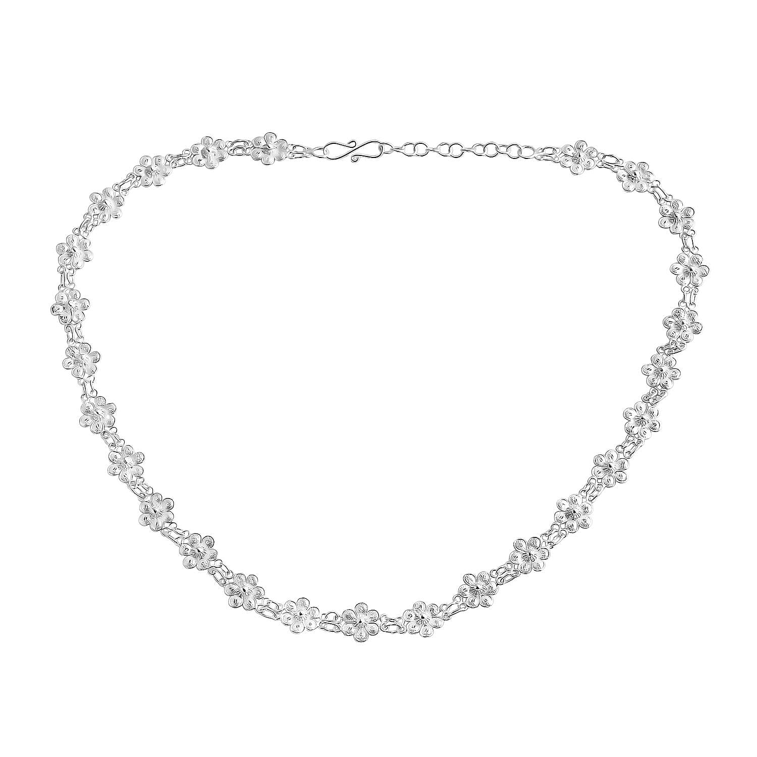 Artistry Tarakashi Collection Sterling Silver Floral Necklace (18 Inches (16.40 Grams)